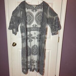 Gray Lace Kimono Medium Rebellion Again Boho‎ Bohemian Coverup